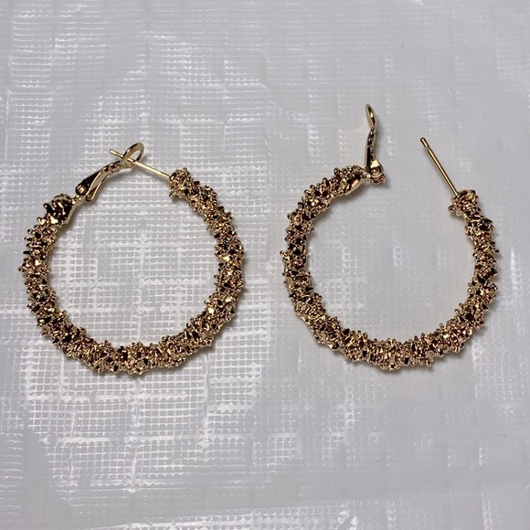 Gold Plated Textured Hoops - Picture 3 of 4